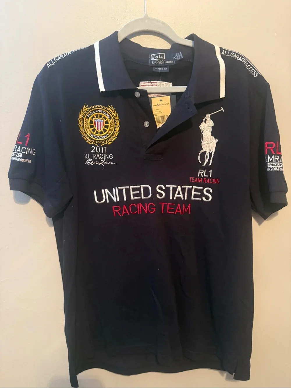 Ralph Lauren Men’s Navy Polo with White & Red Embroidered Racing Logos